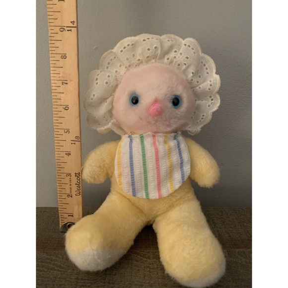 Bantam Plush Baby Doll Yellow Pink Face Blue Eyes 11" Vintage READ - Picture 3 of 9